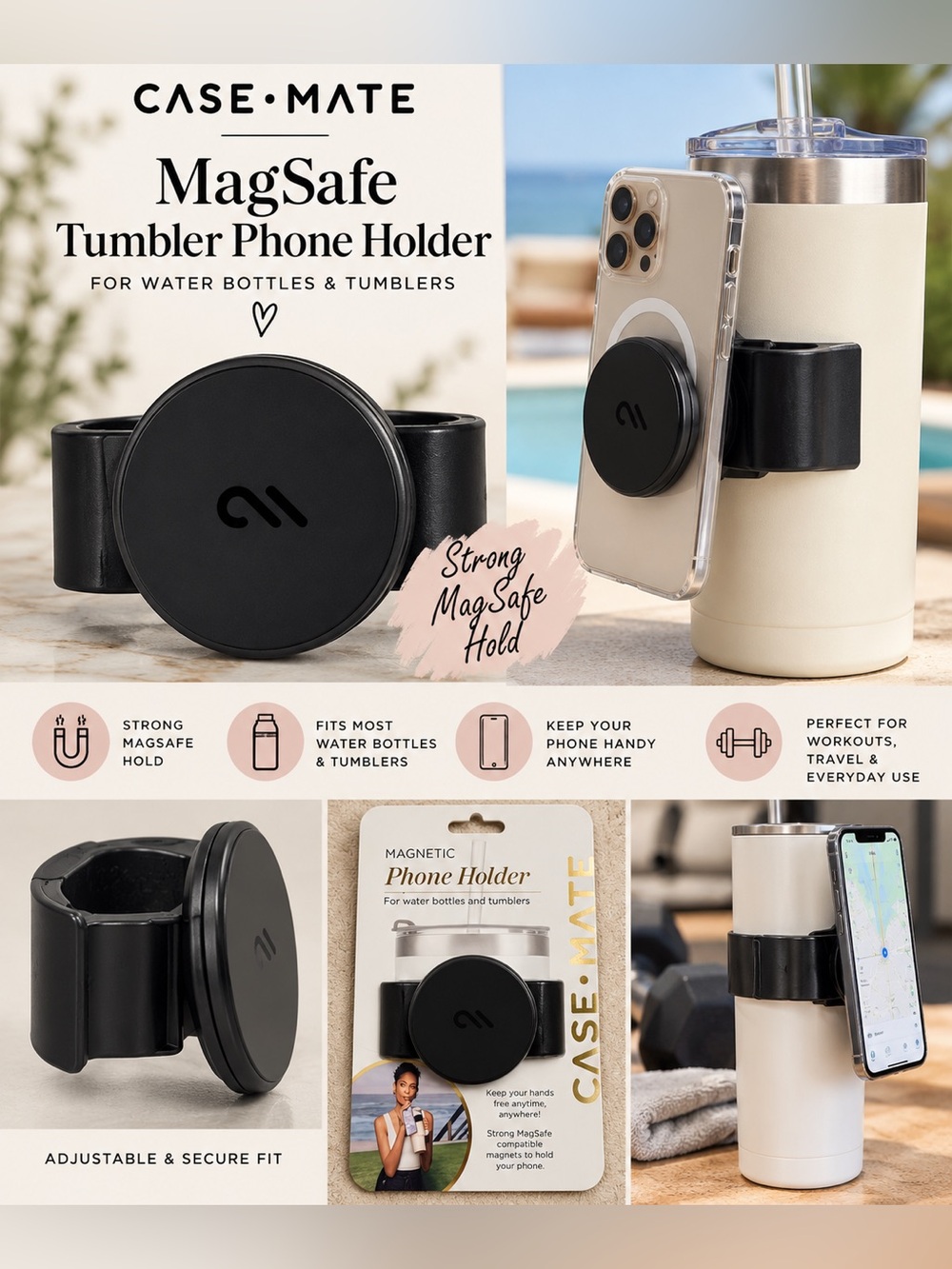 Case-Mate MagSafe Tumbler Water Bottle Phone Holder Black NWT